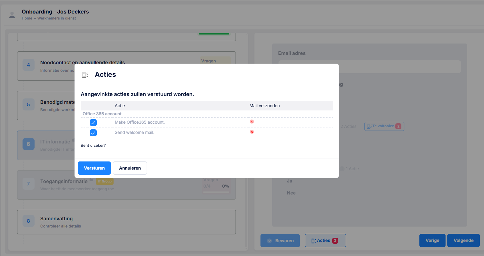 FocusEmploy - Automatisatie in- en uitdiensttreding - screenshot Acties